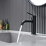 KENES Bathroom Faucet Black, Single Handle Matte Black Bathroom Sink Faucet Stainless Steel Single Hole Modern Washroom Vanity Faucet Supply Lines Included, KE-9015-2