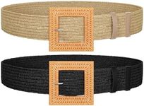 SUOSDEY 2 Pack Straw Woven Elastic Belt Braided Stretch Wide Belt for Women Dress