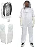 Beekeeping Suit with Glove, Full Body Protection Beekeeper Ventilated Suit Coverall Jacket with Round Veil, Professional Bee Keeping Supplies for Bee Keeper Hive Bee Box, XXL