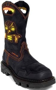 Western Boots for Men Square Toe Cowboy Boots Embroidered Skeleton Men's Western Work Combat Boot Retro Cowboy Mid Calf Boots Stitching Embroidered Printed Pull On Stacked Low Heel PU Leather Shoes
