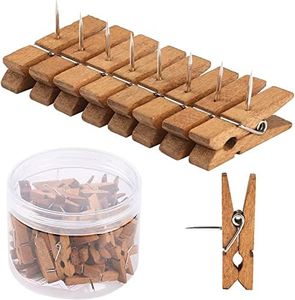 50 PCS Push Pin with Wooden Clips, Durable Wooden Push Pins, Decorative Pushpins Tacks Thumbtacks, Tacks for Cork Board Artworks Notes Photos, Craft Projects, Offices and Homes