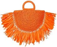 Floerns Women's Straw Bag Holiday Beach Vacation Fringe Trim Handbag Orange One-Size