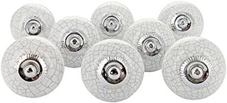 G Decor White Crackle Handmade Design Round Ceramic Door Knobs, Vintage, Shabby Chic, Interior Furniture, Cabinet Wardrobe Cupboard Drawers Pulls Handles (8-Pack)