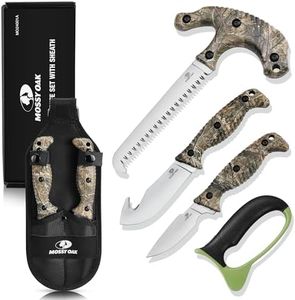 Mossy Oak Field Dressing Kit, 4 Pcs Camouflage Hunting Knife Set with Sheath, Gut-Hook Skinner, Caping Knife, Wood/Bone Saw, Knife Sharpener, for Deer Hunting, Camping, Perfect Hunting Gifts for Men