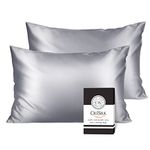 OLESILK 100% Mulberry Silk Pillow Cases 2 Pack, 19 Momme Real Pure Silk Pillowcase Zippered,Soft Breathele for Hair and Skin- Silvergrey, Standard Size, 20''×26''