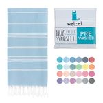 WETCAT Turkish Beach Towel Oversized 38x71 100% Cotton Sand Free Quick Dry Extra Large Light Travel Towel for Adults Beach Accessories Gifts - Light Blue