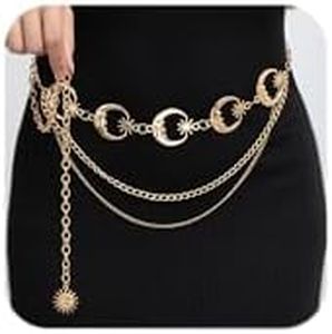 MODRSA Chain Belt Gold Chain Belt for Women Fashion Plus Size Gold Waist Chains Metal Moon Sun Layered Waist Belts Chains Trendy Belly Belts for Women