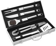 Avanti 6-Piece Stainless Steel BBQ Tool Set, Including Turner, Tongs, Fork, Knife, Copper Brush & Aluminium Carry Case