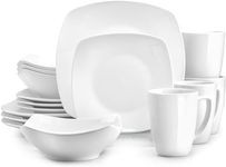 Zulay Kitchen Luna Plates and Bowls Sets, 16 Piece Modern Porcelain Dish Set for 4, Chip and Scratch Resistant Square Dinnerware Set, Microwave and Dishwasher Safe, Pearl White