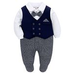 SLODEN Baby Boys Outfit Newborn Gentleman Suit Gentleman Formal Tuxedo Wedding Baptism Birthday (Navy, 6M)