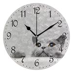 Mnsruu Wall Clock British Shorthair Cat Silent Non-Ticking Decorative Wall Clocks Battery Operated 25x25cm for Home Living Room Kitchen Bathroom Bedroom