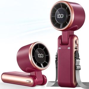 Bearwind Portable Handheld Turbo Fan - 5 Gear High Speed 4000mAh Rechargeable Mini Personal Hand Fan Blow Cold Air, Battery Operated Travel Essentials, Beach Vacation, Gifts for Women, Men (Cranberry)