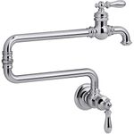 KOHLER 99270-CP Artifacts Single-Hole Wall-Mount Pot Filler Kitchen Sink Faucet with 22-Inch Extended Spout, Polished Chrome