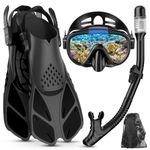 Lealinga Snorkel Set Adult with Flippers, Anti-Fog Diving Set, Dry Snorkel, Adjustable Flippers, Snorkelling Packages for Men and Women