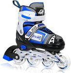 Adjustable Inline Skates for Kids, Teens, and Adults – ABEC-7 Bearings, PU Wheels, Comfortable Fit, for Indoor and Outdoor Skating (Blue, Large - Youth (5Y-7Y US))