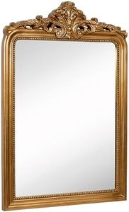 Hamilton Hills 28x42 inch Vintage Gold Mirror | French Baroque & Antique Arched Mirror for Wall Decor | Gold Bathroom Mirror | Ornate Entryway Mirrors for Wall | Decorative Fancy Vanity to Hang