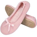 EverFoams Ladies' Cosy Satin Lightweight Ballerina Slippers Comfortable Memory Foam Ballet Flats with Anti-skid Outsloe Pink 5/6 UK