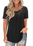 RANPHEE Womens Clothing Black Short Sleeve Crew Neck Casual Summer Trendy Tops Cute Loose Fitting Fashion Tuinc Tee Shirts Ladies Blouses