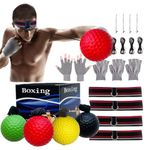 Boxing Reflex Ball Headband Set for MMA Boxing Kickboxing Training Different Levels Balls 4 Elastic Headbands+4 Spare Lines+4 Gloves for All People