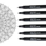 BRUSTRO Professional Pigment Based Fineliner | Black | Set of 6 - Tip Size 0.05mm, 0.1mm, 0.2mm, 0.3mm, 0.5mm, 0.8mm |Ideal For Technical Drawing,Waterproof,Artist Illustration,Sketching,Mandala