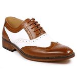 Metrocharm MC118 Men's Two Tone Perforated Wing Tip Lace Up Oxford Dress Shoes, Tan Brown White, 13