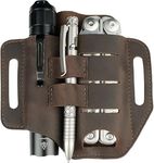 VIPERADE PJ13 EDC Leather Sheath, Multitools Sheath/Tools Holster/Knife Belt Sheath/Flashlight Sheath for Leatherman Multitools/Knives Sheath, Handmade 3 Pockets Organizer Sheath (Brown)