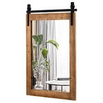 COSTWAY Decorative Rustic Wall Mirror, Rectangle Barn Door Hanging Vanity Mirror, Farmhouse Solid Wood Frame Wall Mounted Mirror for Bathroom, Living Room, Bedroom and Hallway (Rustic Brown, 76x55cm)