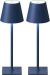 Ophouliy Set of 2 Cordless Table Lamps, LED Rechargeable Battery Operated Desk Lamps with 3 Color Stepless Dimmable, IP54 Waterproof Portable for Outdoor Patio Bar Restaurants Bedroom Bedside (Blue)