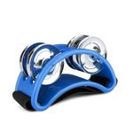 Flexzion Foot Tambourine Percussion with Double Row Steel Jingles - Foot Shaker Musical Instrument Drum for Party Shoes Gift Singer Vocalists Cajon & Guitar Players (Blue)