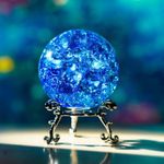 kanpura 60mm Ice Cracked Crystal Ball Paperweight Crystal Ball with Stand Glass Ball Ornament for Christmas Home Decor(Blue)