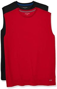 Amazon Essentials Men's 2-Pack Performance Tech Muscle Tank, Black/Red, X-Small