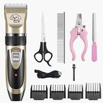 Dog Shaver Pet Electric Hair Clipper Kit Low Noise USB Charging with 4 Adjustable Combs for Cat Dog (Gold)