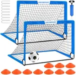 Kids Soccer Goals for Backyard Set - 2 of 4' x 3' Portable Soccer Goal Training Equipment, Pop Up Toddler Soccer Net with Soccer Ball, Soccer Set for Kids and Youth Games, Sports (Blue)