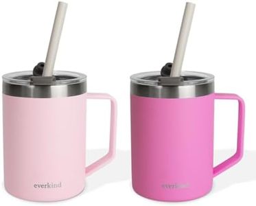 everkind Toddler Cups with Straws 8oz Stainless Steel Kids Cups with Silicone Straws, Double Walled Vacuum Insulated Mug - Set of 2 Cups (Blush + Peony)