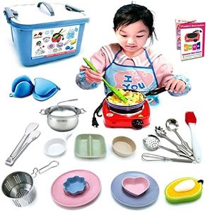 BABYHORSE Kids Junior Tiny Real Easy Cooking Kitchen Set and Baking Kit - 22 Pc. Mini Stove Burner, Chef, Apron, Oven Mitt, Recipes Cook Food Utensils Gift for Boys Girls Ages 6-12… Real Cook Set a