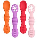 Vicloon 4Pcs Baby Fork and Spoon Set, Silicone Spoon Baby Weaning Spoon Set Self Feeding Utensil Easy Grip Soft Baby Spoon, Toddler Cutlery Kit for Infant Toddler Children First Led Training Weaning