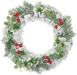 Winter Wreaths for Front Door, Outdoor Christmas Wreath Large White Xmas Reef Decorations with Snow Flocking, Green Leaf and Red Berry 16" 20 inch Handmade Premium Holiday Indoor Outside Decor