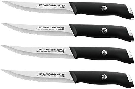 STEWART & BRADLEY Steak Knife Set of 4, Premium German Steel, 50% Straight & 50% Serrated Bladed Edges. Lightweight, The Ideal Set of 4 Steak Knifes Set, Steak Knives