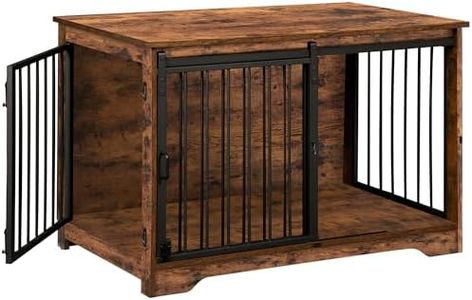 Hzuaneri Dog Crate Furniture, 39.4" Double Door Dog Crate with Barn Door, Dog Kennel Indoor, End Side Table Wooden Dog Crate for Small Medium Large Dog, Anti-Chew Anti-Escape, Rustic Brown