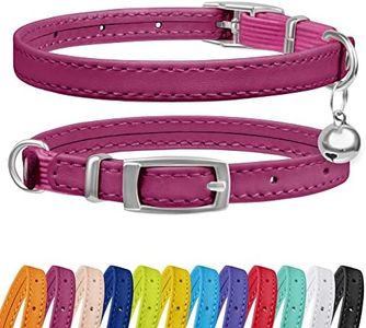 CollarDirect Leather Cat Collar with Bell - Kitten Collar, Small and Big Cat Collar for Boy Cats, Girl Cats with Safety Elastic Strap (Neck Fit 6"-7", Pink)