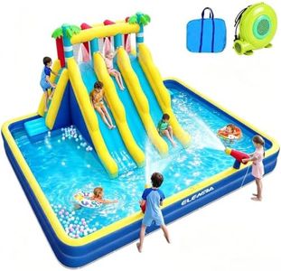 ELEMARA Inflatable Water Slide for Big Kids, 20.66x16.4FT w/Large Double-Layer Pool, Bounce House for Kids Backyard w/3 Extra-Long Slides, Climbing Wall, 2 Water Cannons,Water Spraying,750W Air Blower