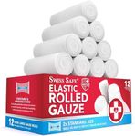 Swiss Safe Long Elastic Stretch Gauze Rolls, 4 Inch x 8 Yards, (6 Pack)