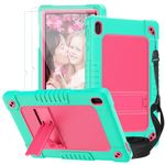 Hoibon Shockproof Case for Walmart Onn 10.1 inch Tablet Case 2024 Model 100135925 Rugged Kids Friendly Case with Screen Protector Shoulder Strap Stand for Onn 10.1 4th Gen 2024 Model (GreenPink+2Pcs)