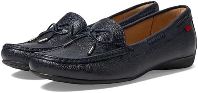 Marc Joseph New York Womens Casual Comfortable Genuine Leather Lightweight Driving Moccasins Classic Fashion Tie Bow Slip On Ladies Driving Loafer Flat Shoes, Navy Grainy, 6.5