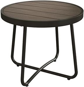 Grand patio Outdoor Side Table, Round End Table with Imitation Wood Tabletop, Dark Grey