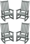 ACUEL Outdoor Rocking Chair Set of 4, HDPE Oversized Patio Rocking Chairs, Weather Resistant, 350lbs Heavy Duty Porch Rocker with High Back for Backyard, Fire Pit, Garden and Indoor (Grey)