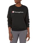 Champion Women's Sweatshirt, Powerblend, Crewneck for Women, Script (Plus, Black Script, X-Large