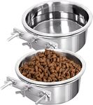 Hniuyun Water Bowl Food Bowl for Kennel Cage Crates, 2 Pcs Hanging Pet Bowl, Stainless Steel Bowl Quick Lock Bowls for Dog Cat Bird Guinea Pig Rabbit Chicken Coop(14-16cm)