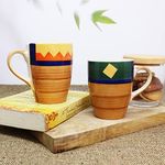 THEARTISANEMPORIUM Hand-Painted Boho Fiesta Ceramic Coffee Mug Set of 2, Ceramic Mugs for Coffee, Tea, Milk (2 Pieces, 300ml, Microwave Safe)