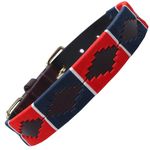 Slaneyside Premium Leather Dog Collar (Width 3cm x Length 55cm) – Polo Collection Heavy Duty Puppy Collar for All Breed Sizes Dogs – Stylish Design and Adjustable Dog Collars – XL - Red Blue